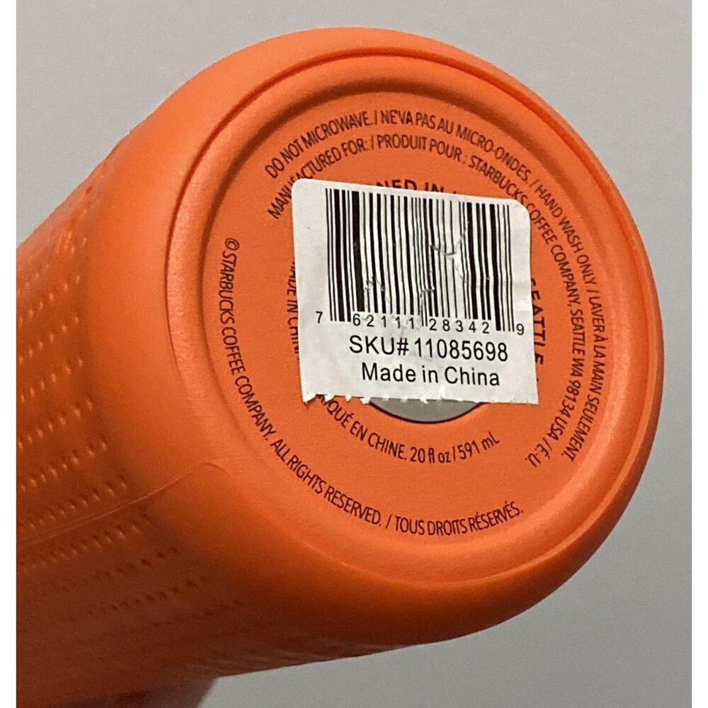 Starbucks 20 Oz Water Bottle Thermal Orange Rubber Sleeve Stainless Steel NEW - Picture 9 of 9